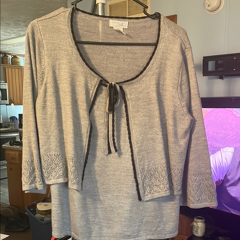Gray Cardigan with Black Trim